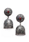 Red Stone Studded Oxidised Jhumka Style Earrings 25g